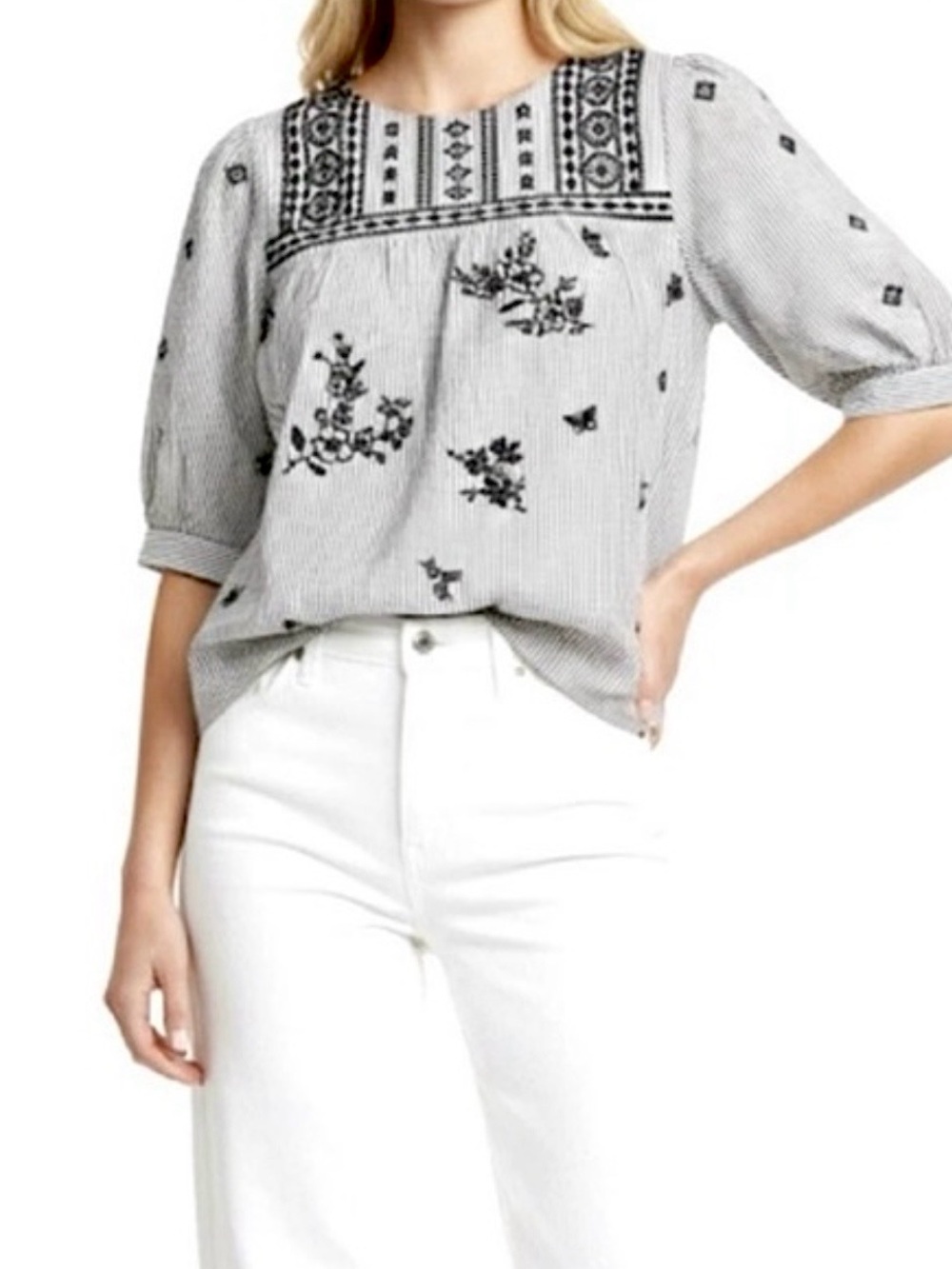 SAVANNA JANE PUFF SLEEVE EMBROIDERED TOP S BABYDOLL FESTIVAL COACHELLA WHIMSY
